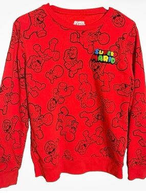 Super Mario All Over Print Red Crewneck Sweatshirt Youth L